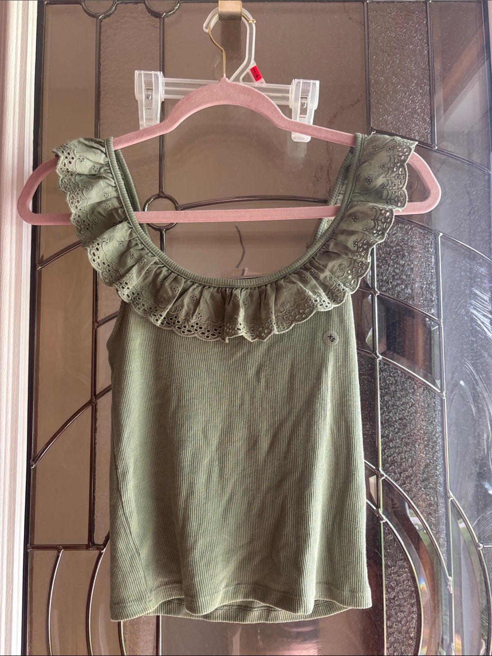 American Eagle Outfitters Olive Green Eyelet Ruffle Tank